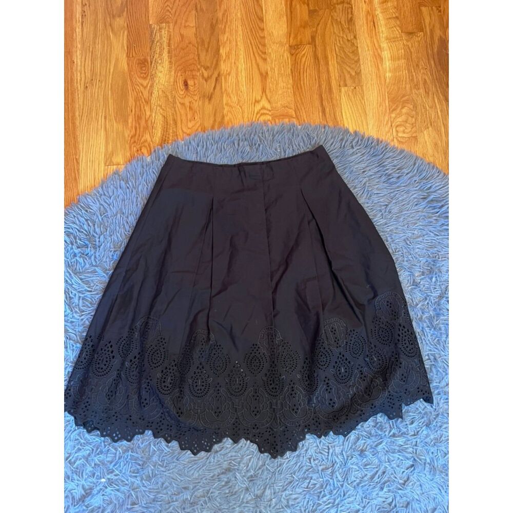 Elie Tahari Black Eyelet Embroidered Skirt A Line Cotton Size